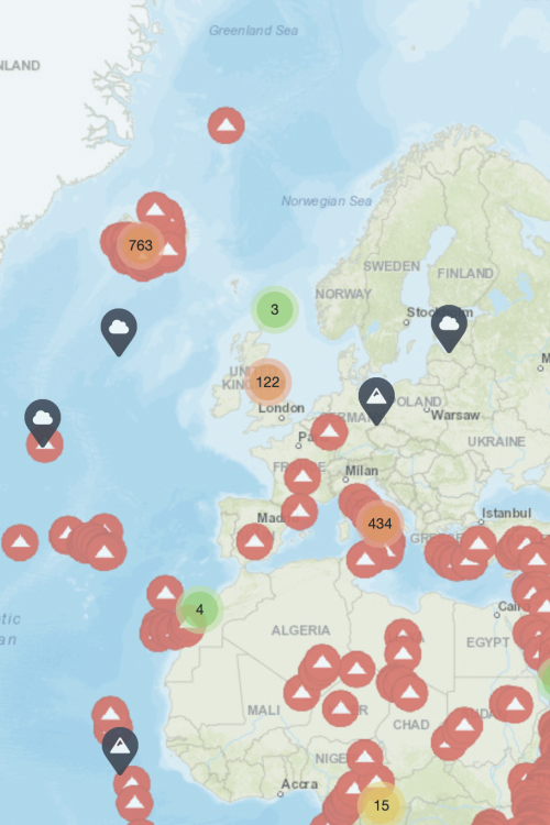screenshot of the citizen science tool from Eurovolc
