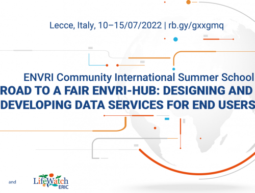 Banner with text "ENVRI Community International Summer School" - Road to a Fair Evri-hub: desining and developung data services for end users